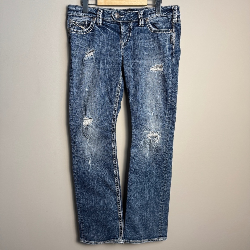 Silver Jeans Women's TUESDAY Baby Boot‎ Jeans Distressed Tag:W31 (actual W34)